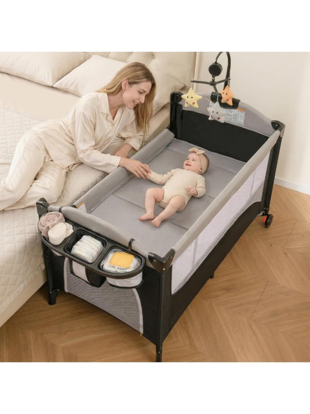 5-in-1 Portable Baby Playard & Playpen - Versatile Gray Pack and Play for